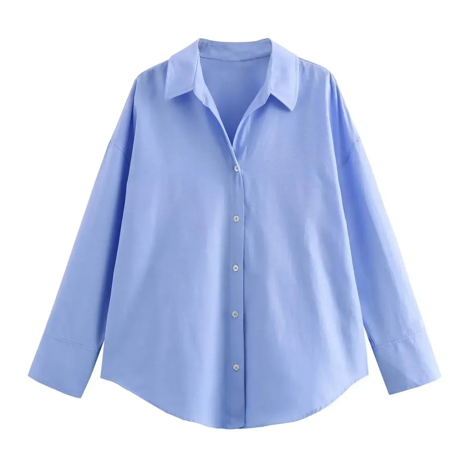 Women's Oxford Button-Up Blouse - Long Sleeve Lapel Shirt