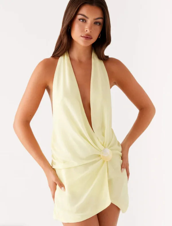 Women's Halter Deep V-Neck Mini Dress