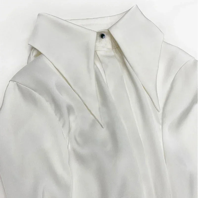 Women's Satin Silk Blouse - Long Sleeve Office Shirt
