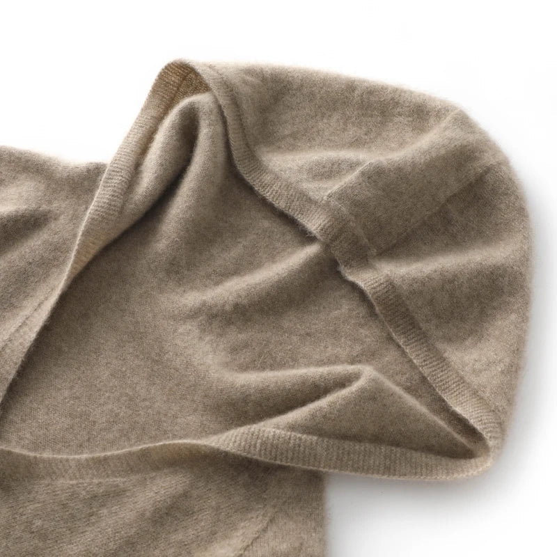 Hooded Merino Wool Sweater Long Sleeve Loose Fit Pullover