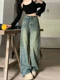 High Waist Wide Leg Jeans Vintage Straight Ankle Length Slimming