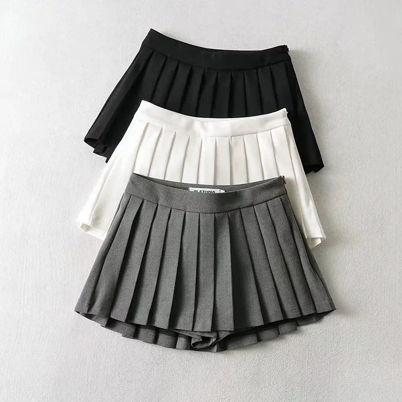 High Waist Pleated Mini Skirt | Korean JK Style Women's Solid Color Skirt
