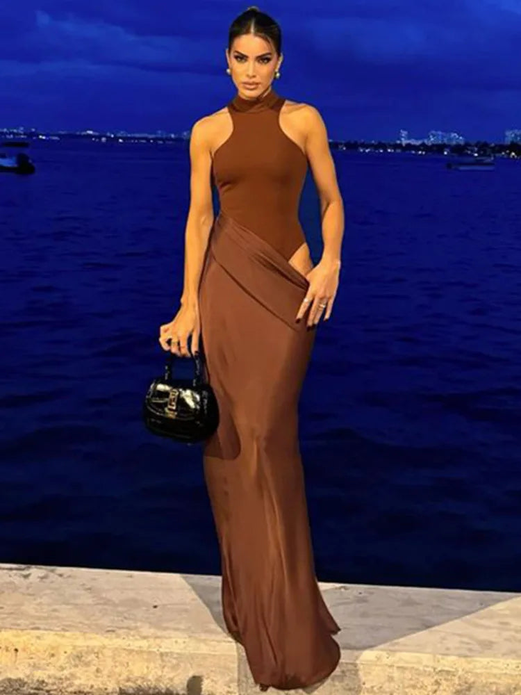 Hollow Out Satin Maxi Dress