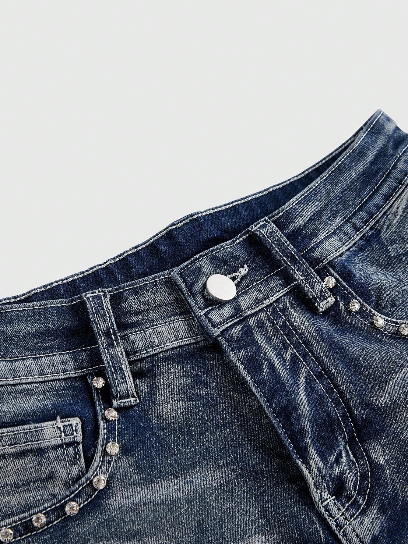 Y2K Embroidered Distressed Denim Shorts