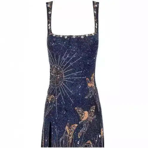 3D Printed Slit Dress Sleeveless Bodycon Mini Dress
