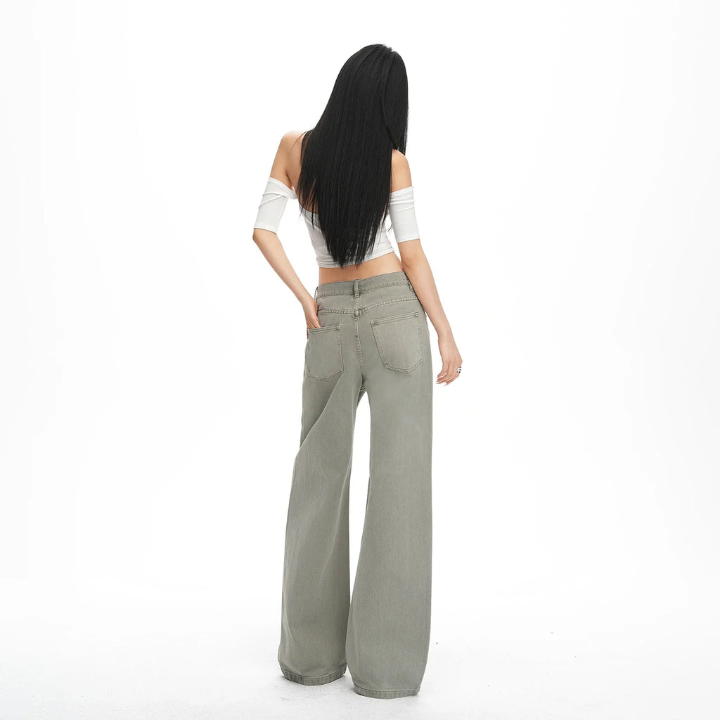 Y2K Vintage Wide Leg Jeans Women High Waist Zipper Pockets Streetwear Denim