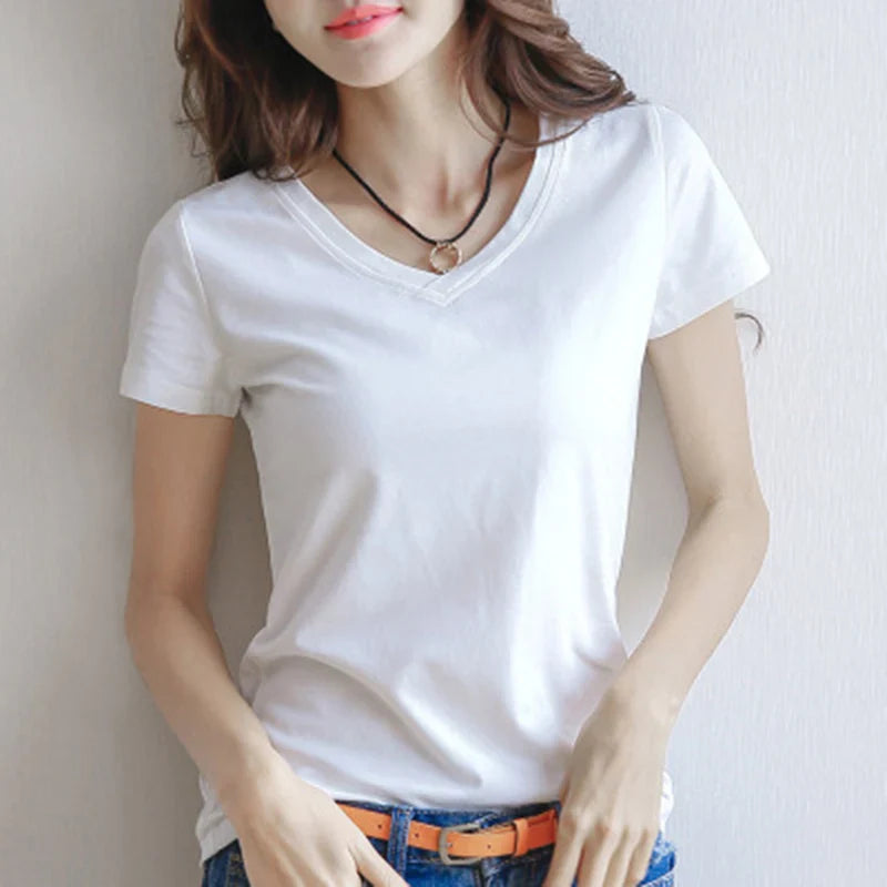 Women's Short Sleeve Solid Casual T-Shirt