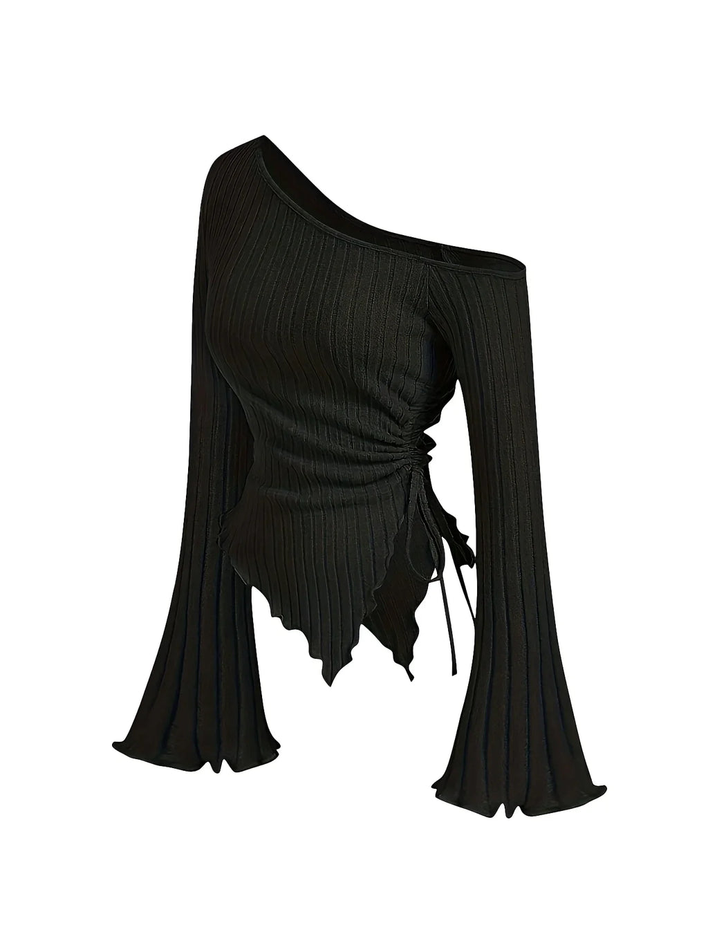 Off-Shoulder Trumpet Sleeve Top | Women's Slim Fit Asymmetric Elegant Tee