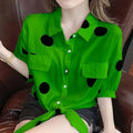 Women's Turn-Down Collar Sleeveless Polka Dot Chiffon Blouse