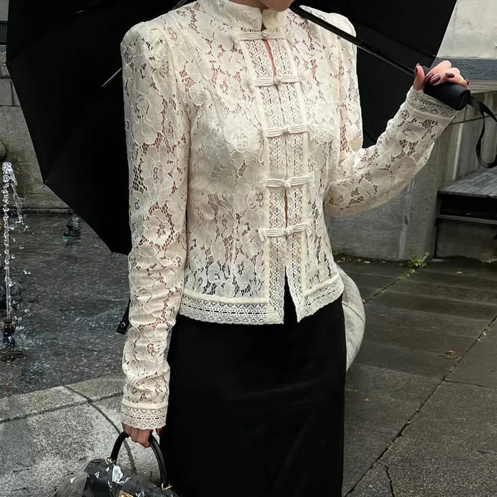 Lace Patchwork V-Neck Blouse