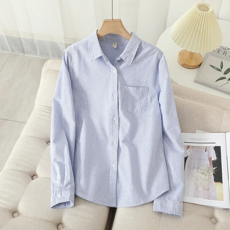 Classic Blue & White Striped Shirt | Women's Casual Everyday Blouse