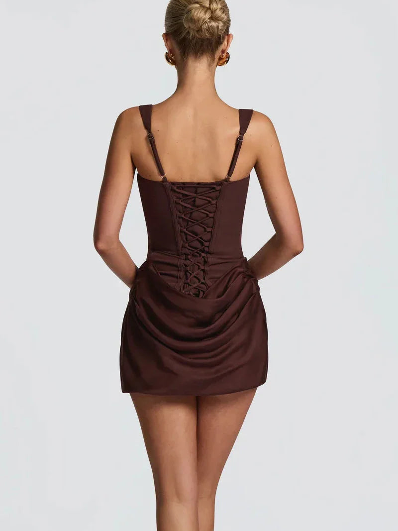 Women's Square Neck Sleeveless Ruched Bodycon Mini Dress