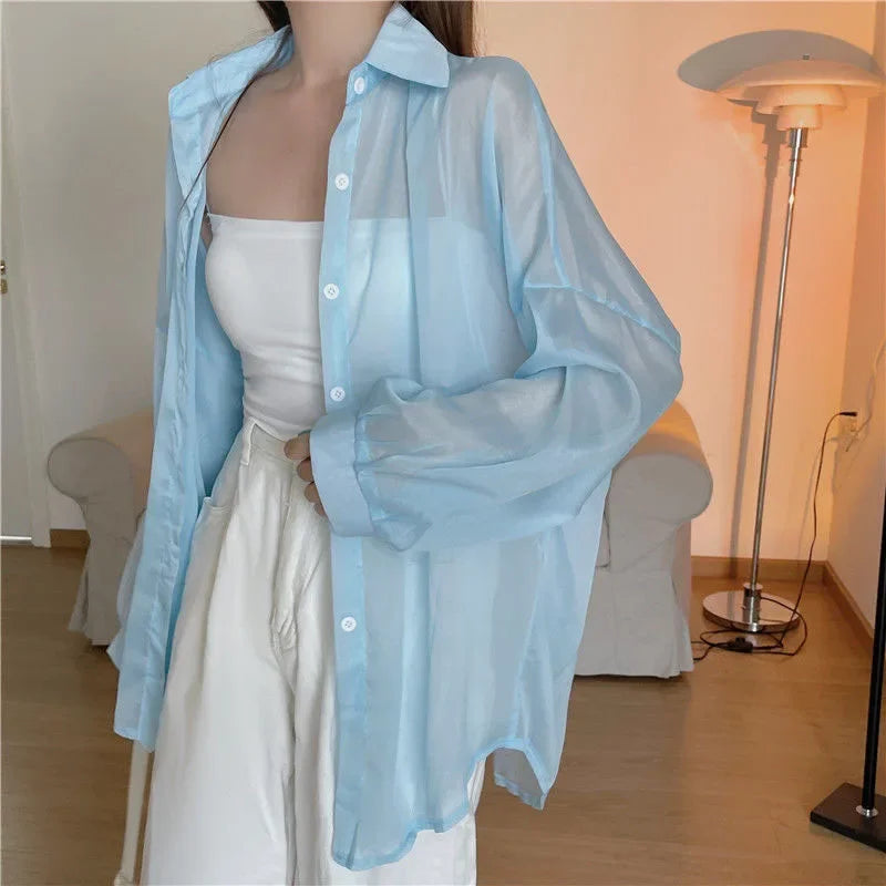 Women's Chiffon Sun Protection Shirt - Sheer Long Sleeve Blouse