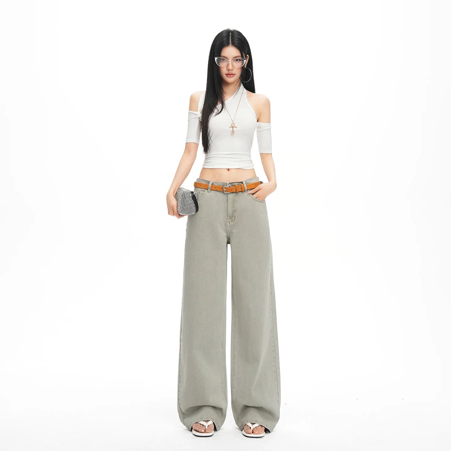 Y2K Vintage Wide Leg Jeans Women High Waist Zipper Pockets Streetwear Denim