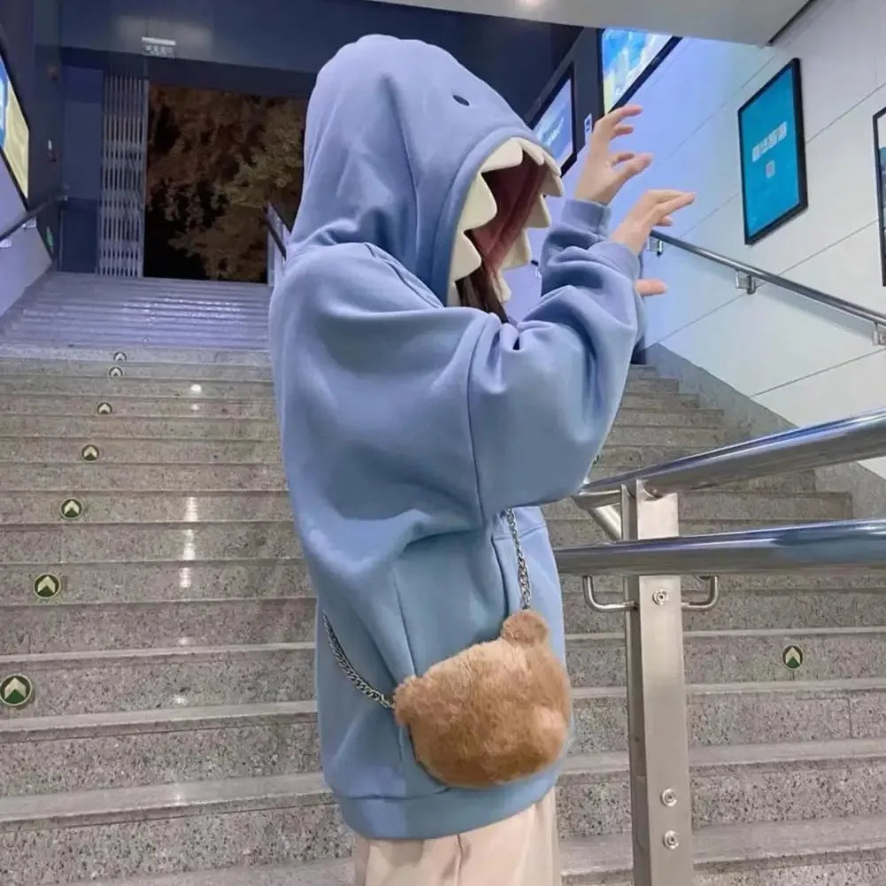 Shark Patchwork Hoodie Oversized Loose Fit Pockets Long Sleeve