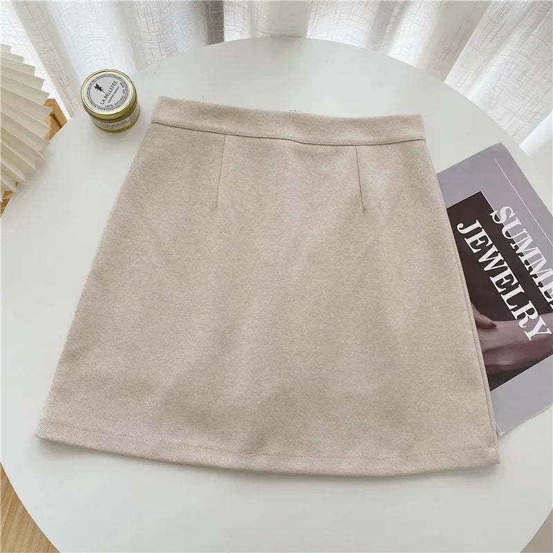 High-Waisted Plus-Size Woolen A- Line Skirt For Women New Arrival Black Petite Short Skirt With Hip Covering