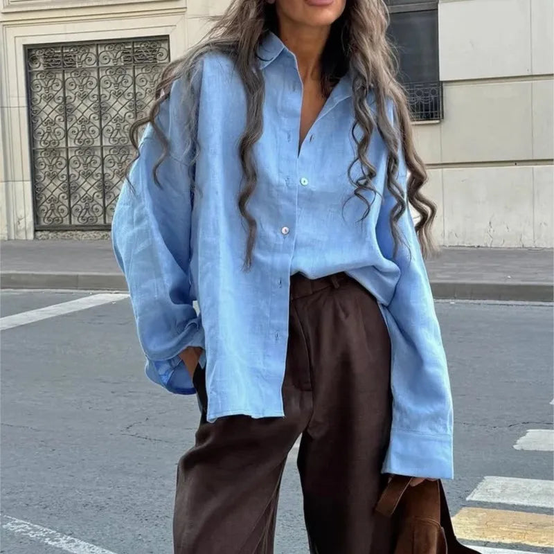 Elegant White Long Sleeve Blouse Women Ruffled Collar Vintage Loose Shirt