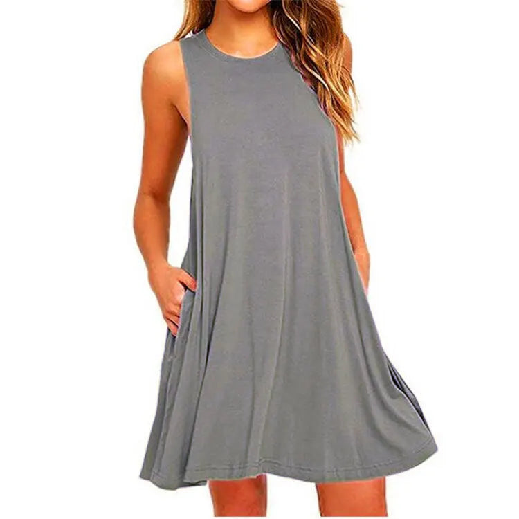 Sleeveless Swing T-Shirt Dress with Pockets