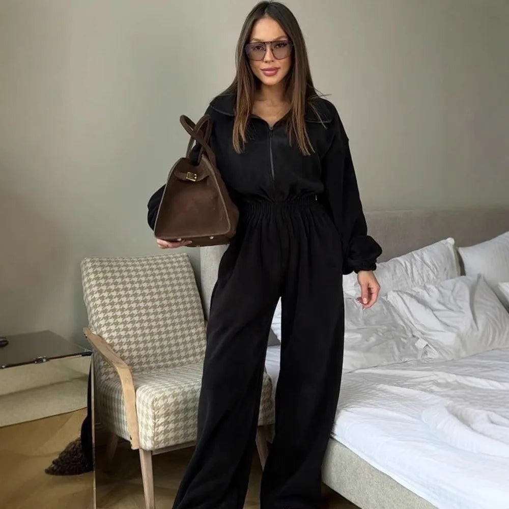 Long-Sleeve Elastic Waist Jumpsuit | Women's Casual Elegant One-Piece