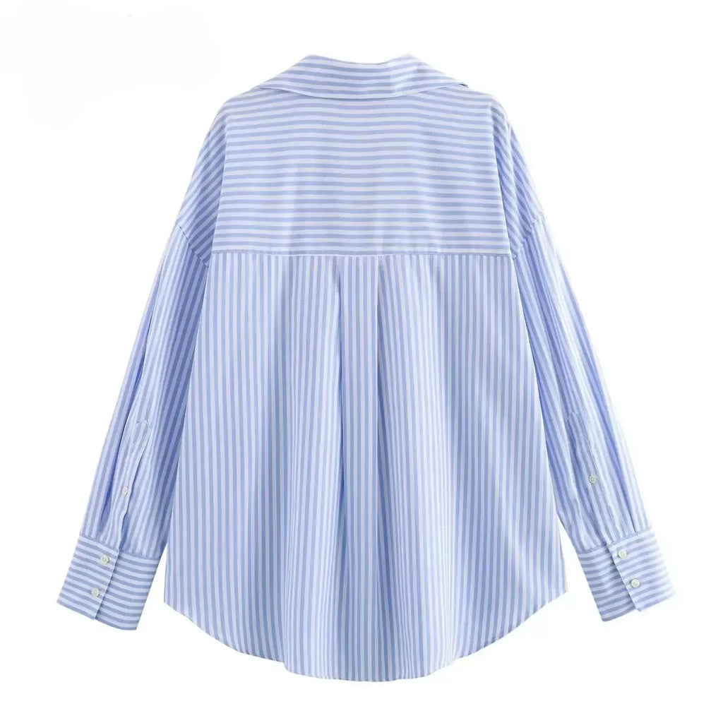 Women's Oxford Button-Up Blouse - Long Sleeve Lapel Shirt
