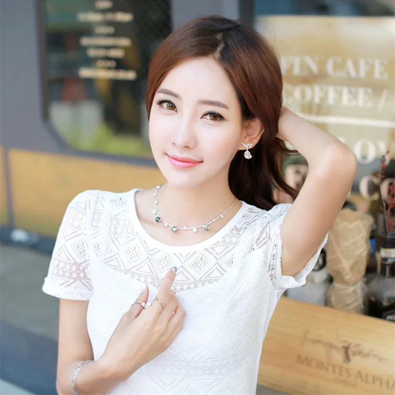 Women's Lace Crochet Chiffon Blouse