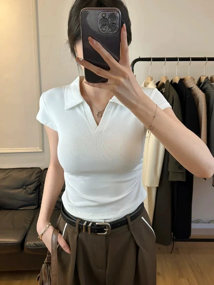 Cotton Polo Crop Top