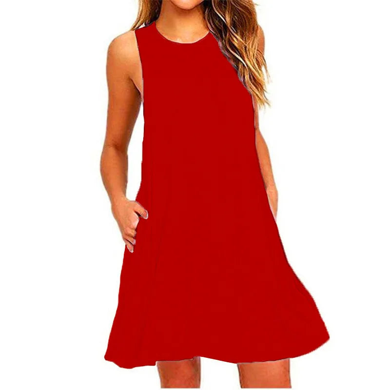 Sleeveless Swing T-Shirt Dress with Pockets