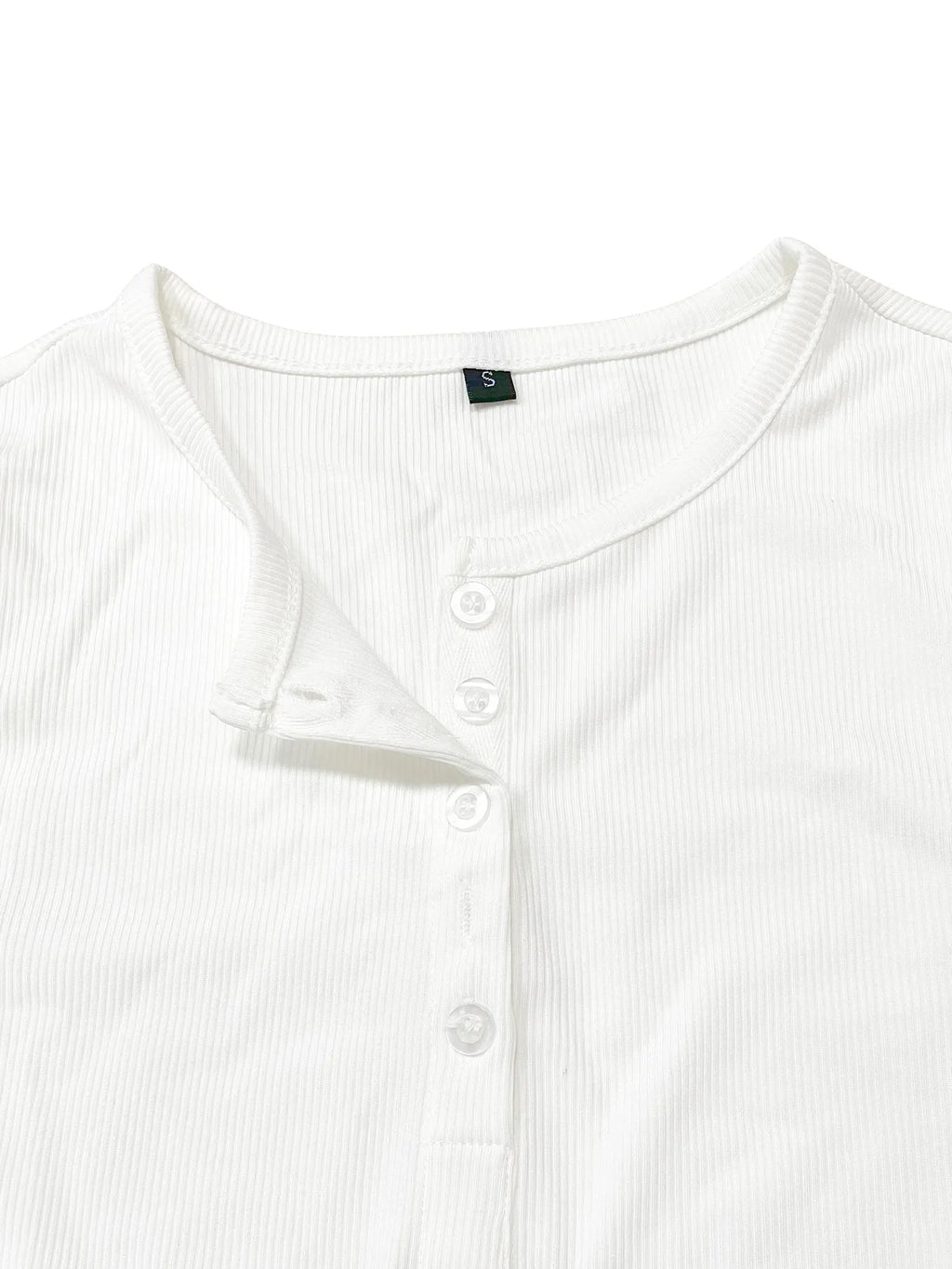 Ribbed Half Button Long Sleeve Tee