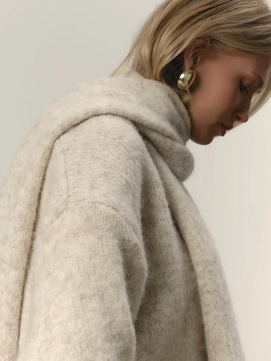 Turtleneck Knit Sweater Loose Fit Long Sleeve Pullover
