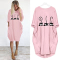 Plus Size Loose Pullover Dress Women Long Sleeve Round Neck Casual Pocket