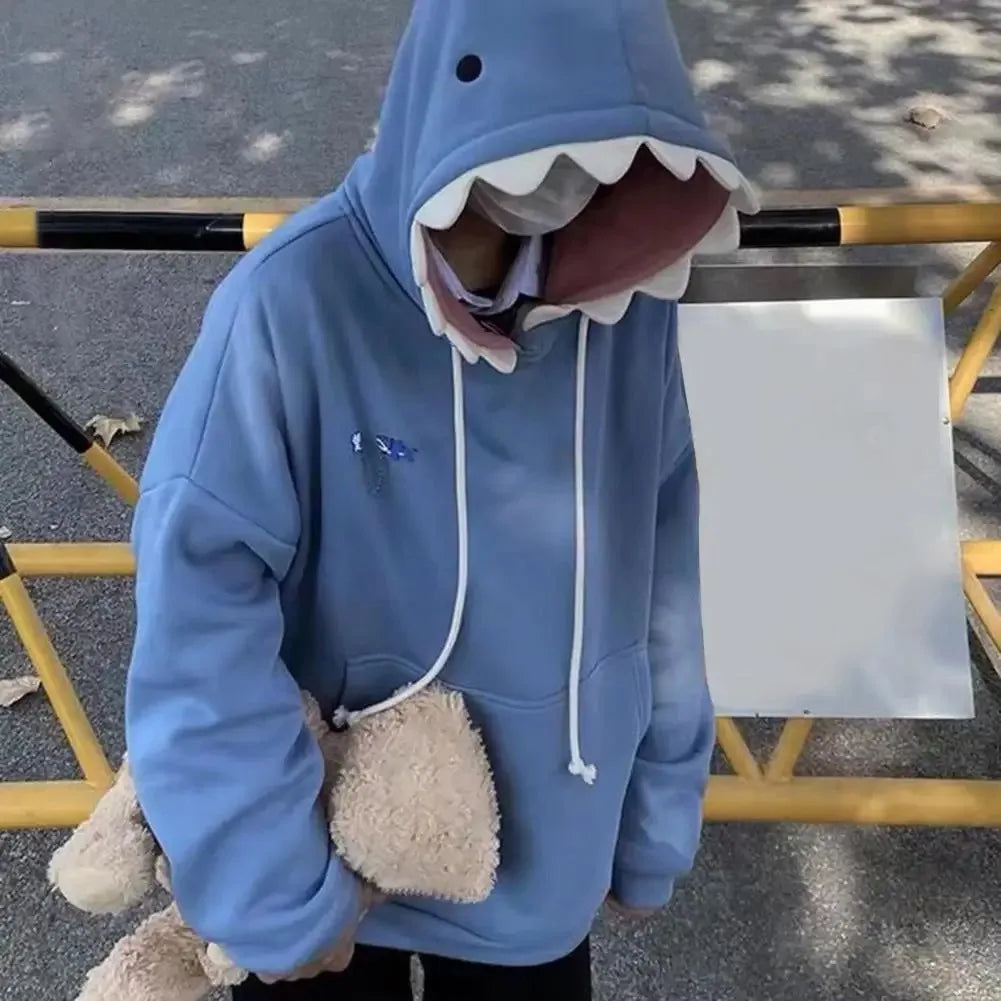 Shark Patchwork Hoodie Oversized Loose Fit Pockets Long Sleeve
