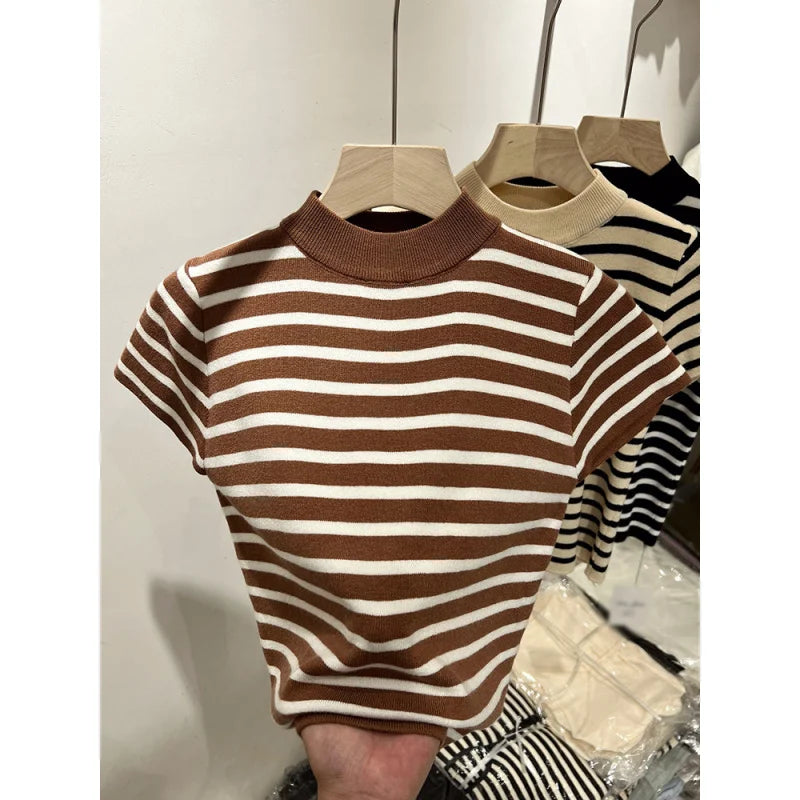 Striped Half-Turtleneck Sweater