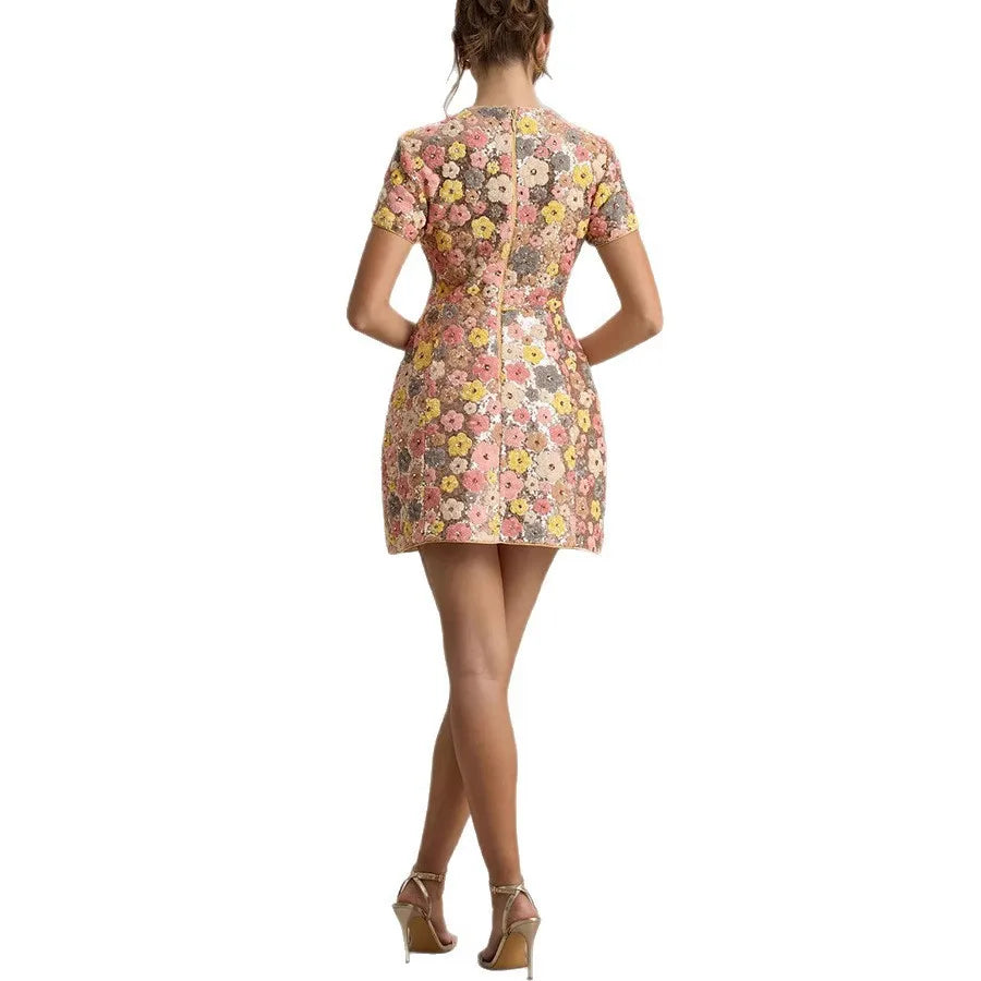 Women's O-Neck Short Sleeve Floral Print A-Line Mini Dress