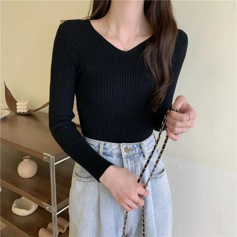 Women Sweaters Femme Basic Solid Jersey Tops Fashion Clothes