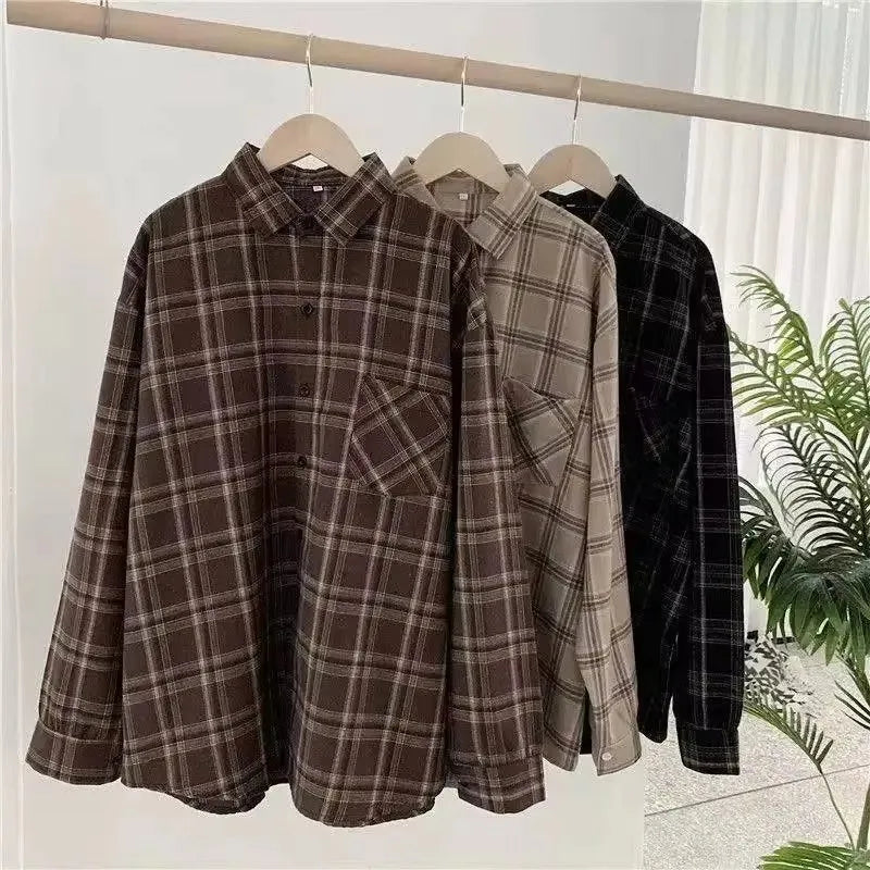 Retro Plaid Long Sleeve Loose Shirt