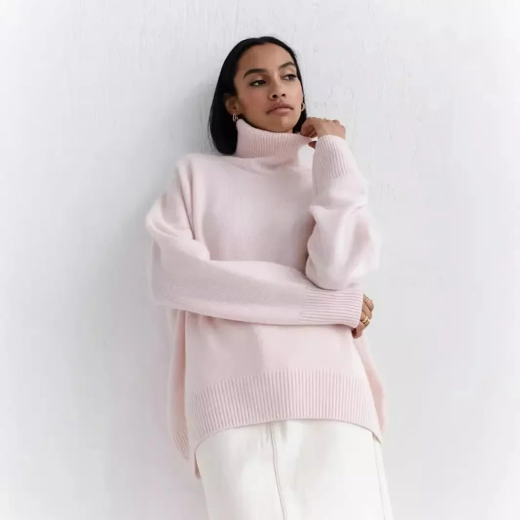 Mock Neck Knit Sweater Raglan Sleeve Loose Fit with Ruched Detail