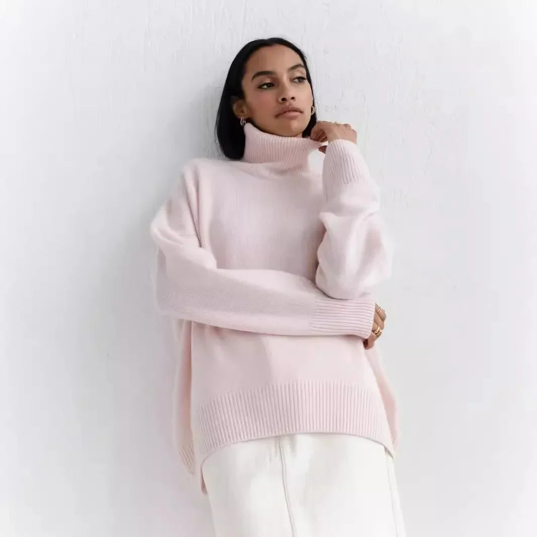 Mock Neck Knit Sweater Raglan Sleeve Loose Fit with Ruched Detail