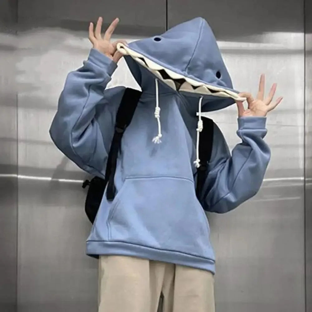 Shark Patchwork Hoodie Oversized Loose Fit Pockets Long Sleeve