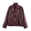 Long Sleeve Pebble Faux Leather Jacket Motorcycle Style Personality Fashion