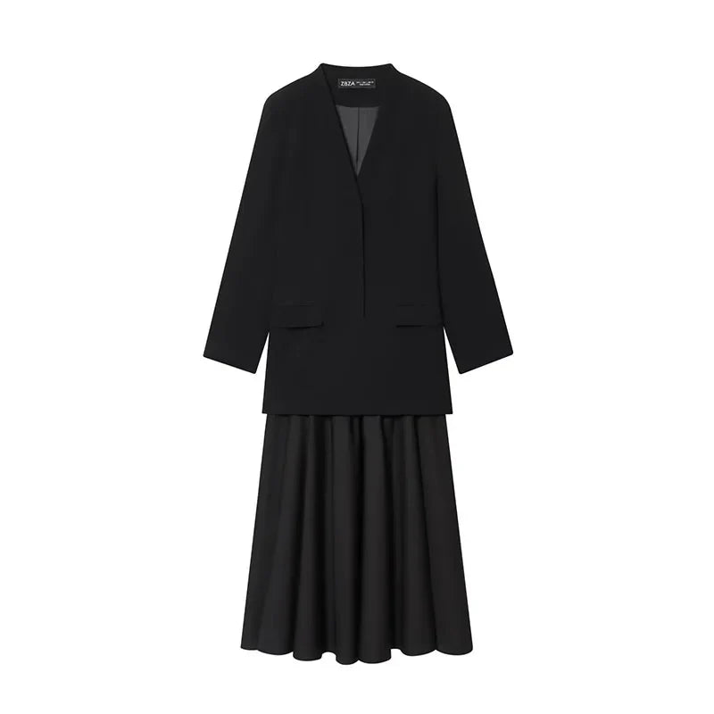 Women Fashion Blazer Dress Long Sleeve Office Chic Dress