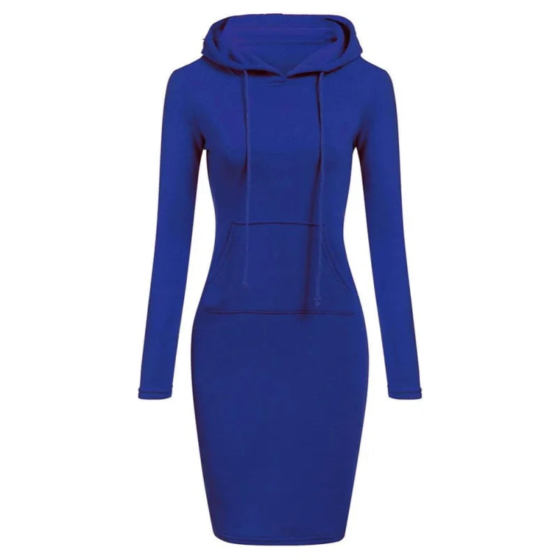 Ladies Hooded Dress Women Long Sleeve Sweatshirt Dress with Pockets