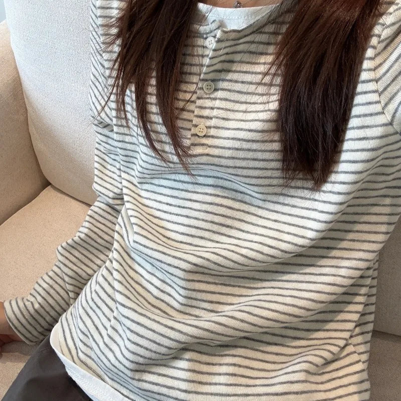 Women's Vintage Striped Fake Two-Piece Top