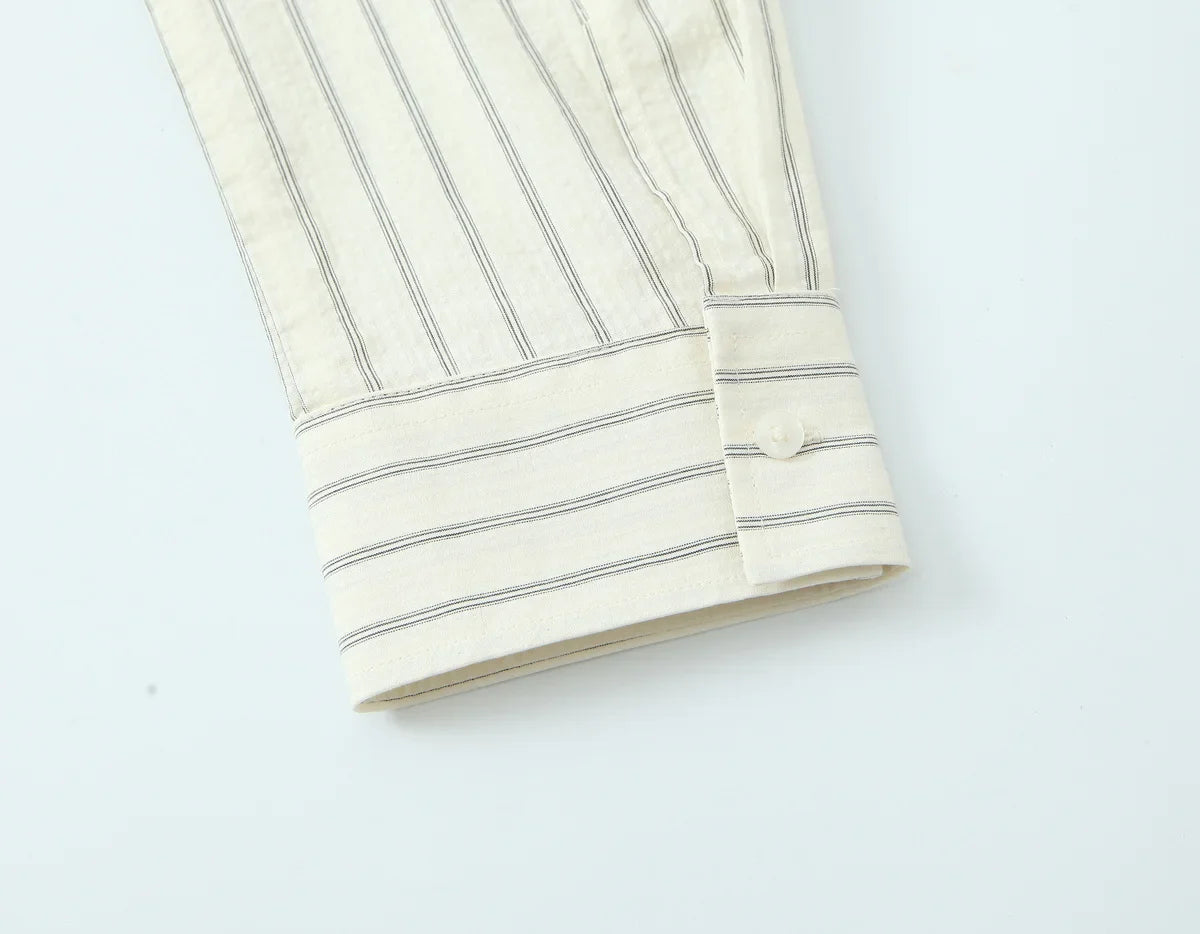 Striped Tie Lapel Long Sleeve Shirt | Women's Casual Loose Versatile Top