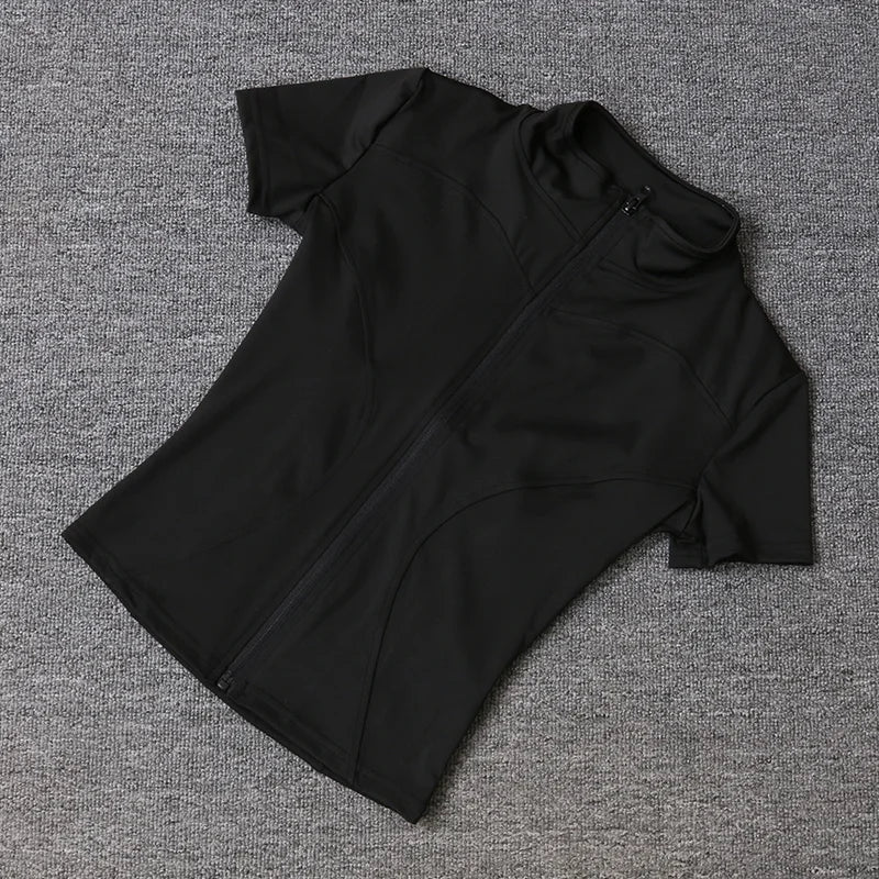 Quick-Dry Full Zip Short Sleeve Yoga Top