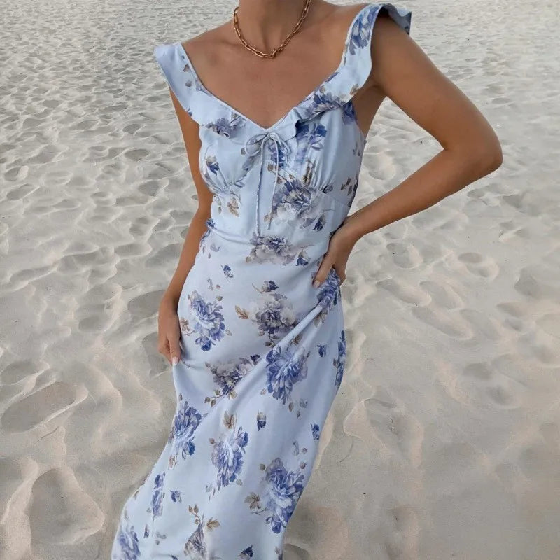 Floral Print Backless Sling Dress