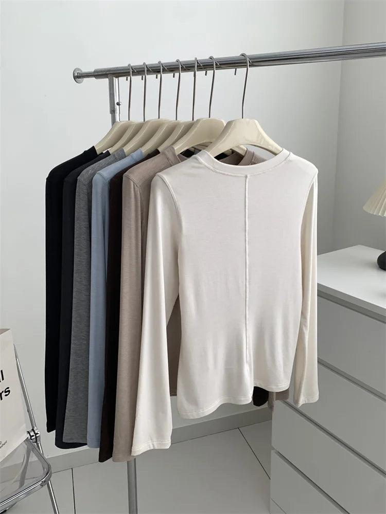 Silk Wool Blend Long Sleeve Top