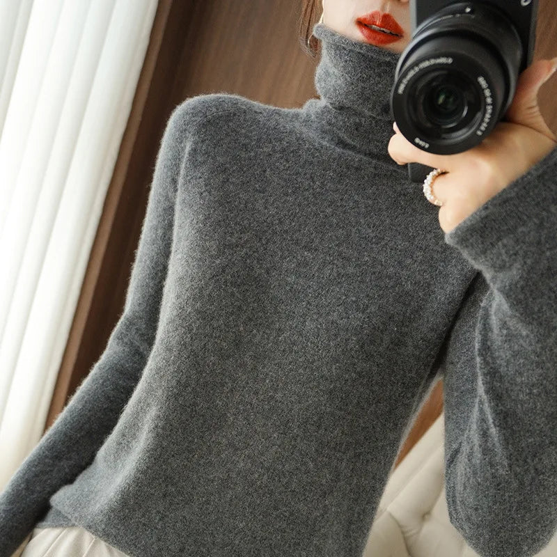 Turtleneck Knit Sweater Long Sleeve Slim Fit Pullover