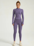 Mock Neck Zip-Up Jacket & High Waist Leggings Set