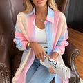 Sheer Gradient Rainbow Striped Long Sleeve Blouse