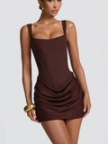 Women's Square Neck Sleeveless Ruched Bodycon Mini Dress